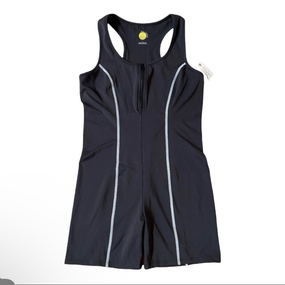 Daily Practice Black Racerback Zip Front Athletic Romper‎ Shorts Women's Size L